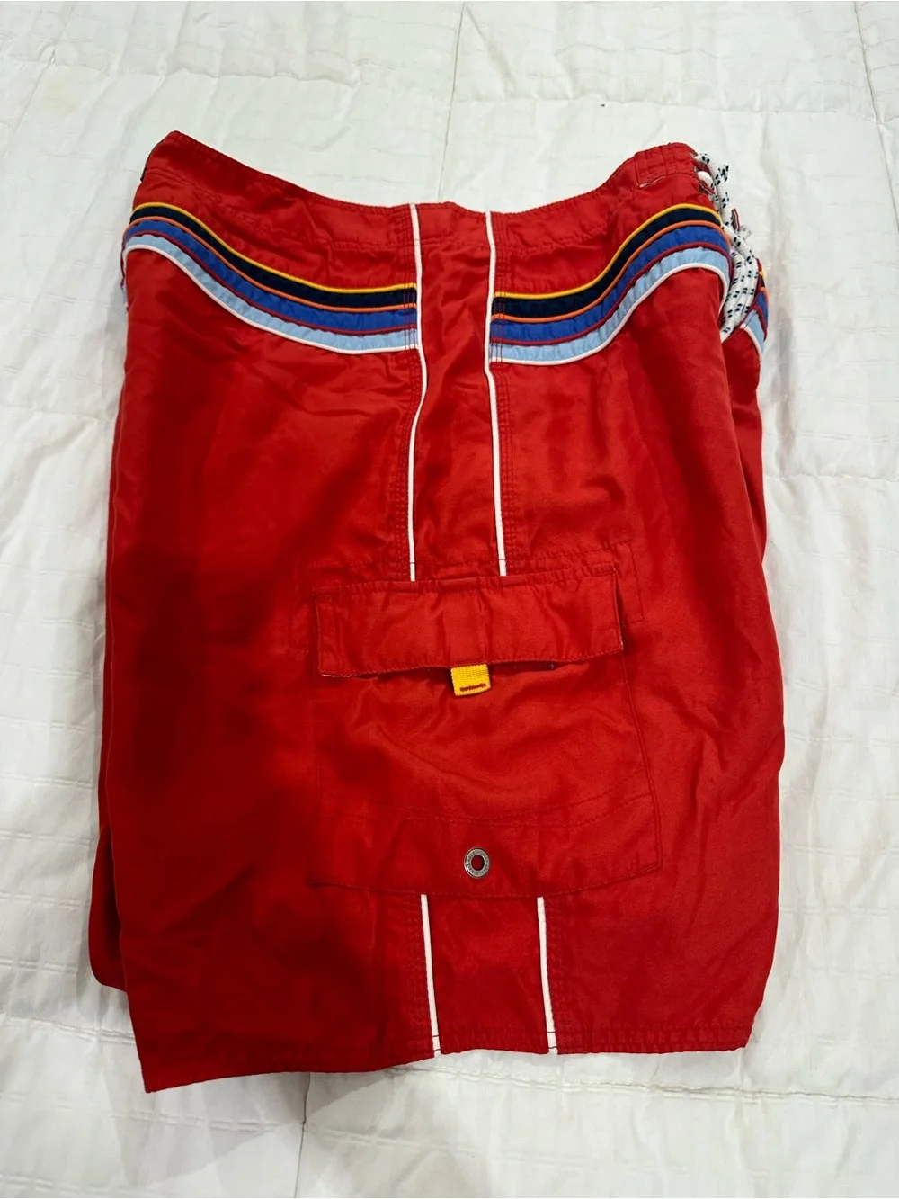 Abercrombie & Fitch Red Men’s Swim Board Shorts with Striped Waistband